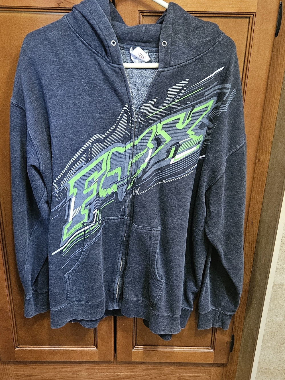 Fox Racing Dark Gray Zip Hoodie with Neon Green Logo